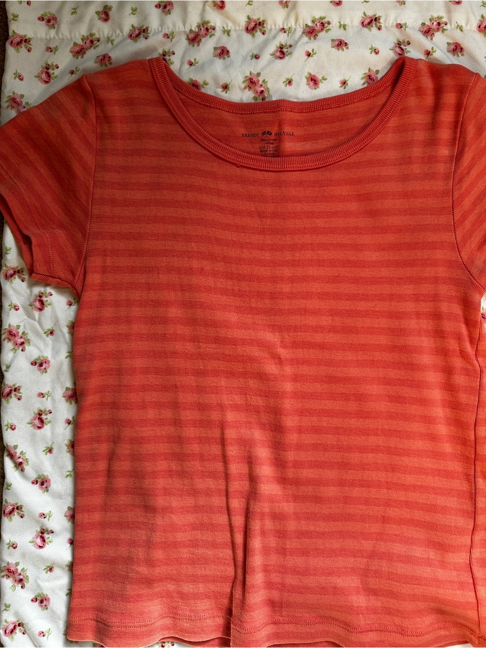 Brandy Melville Orange Striped Short Sleeve Tee